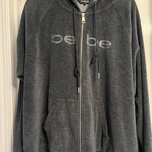Bebe Gray Zip Up Sweater with Cozy Hood